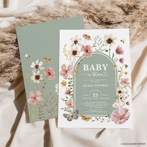 Baby In Bloom Invitation, Garden Baby Showers, Wildflower Baby Shower, Baby In Bloom, Bloom Baby, Shower Bebe, Invitation Baby Shower, Baby Shower Invite, Boho Baby Shower