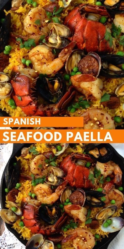 Lobster Paella Recipe, Spanish Seafood Paella, Chicken Andouille Sausage, Spanish Paella Recipe, Seafood Paella Recipe, Easy Paella, Paella Recipe Seafood, Spanish Paella, Mussels Recipe