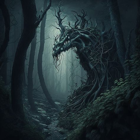 Dark Eerie Forest art Dark Island Fantasy Art, Dark Forest Artwork, Underground Forest Fantasy Art, Dark Forest Art Fantasy Woods, Dark Fantasy Forest Art, Haunted Forest Art, Dark Forest Concept Art, Meg Mucklebones, Corrupted Forest