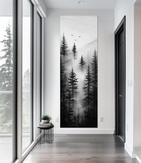 Foggy Forest canvas print Coniferous Forest wall art Tall narrow wall art Black White Print Long Vertical Artwork Modern Large Wall Art Ready to Hang: Skip the hassle of framing - our pieces arrive ready to hang, instantly enhancing your space with ease. ✓ Professional Craftsmanship, Tailored to You: Each piece is meticulously handmade to order, ensuring a professional touch. ✓ Premium Materials and Precision Printing: Utilizing top-notch canvas (350gsm) and state-of-the-art printing equipment, Long Narrow Canvas Art, Tall Narrow Wall Art, Tall Narrow Art, Long Narrow Art, Diy Black And White Wall Art, Long Canvas Art, Cozy Wall Art, Vertical Artwork, Long Narrow Wall Art