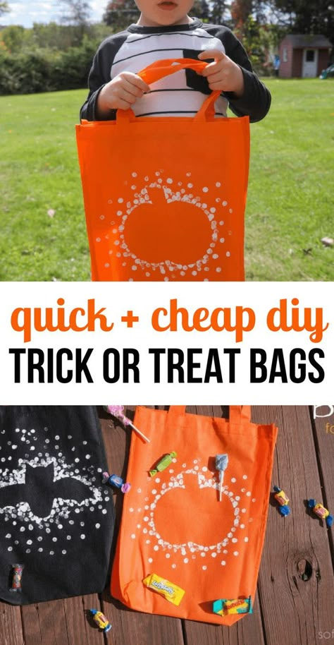 Quick and Easy Trick or Treat Bags- DIY Halloween Bags- Halloween Crafts for Kids Trick Or Treat Diy Bags, Canvas Trick Or Treat Bags Diy, Trick Or Treat Bag Craft Preschool, Decorate Your Own Halloween Bag, Decorate Halloween Bags, Diy Halloween Bags Trick Or Treat, Diy Halloween Gift Bags, Diy Trick Or Treat Bags For Kids, Halloween Treat Bags For Toddlers