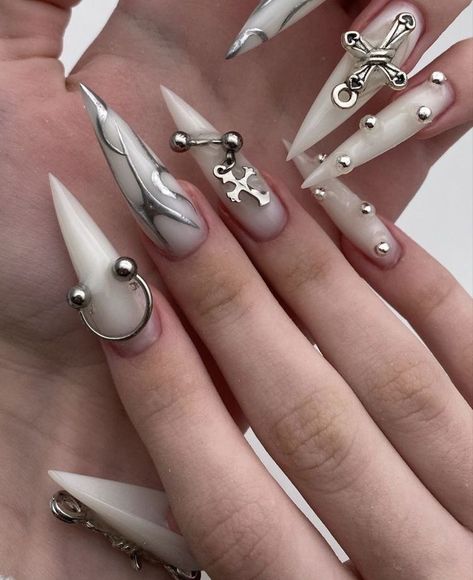 Punk Nails, Gothic Nails, Stylish Nails Designs, Goth Nails, Edgy Nails, Grunge Nails, Stiletto Nails Designs, Glow Nails, Her Nails