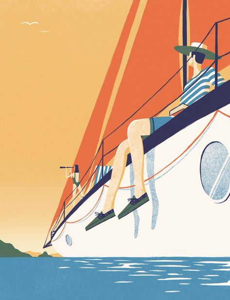 Boat Mural, David Doran, Adara Sanchez, Art Deco Design Graphics, Boat Illustration, Sailing Art, Sea Illustration, Naive Illustration, Posca Art