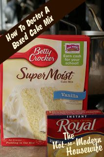 How to Doctor a Boxed Cake Mix add pudding mix an extra egg and an extra ounce of oil Cake Mix Hacks, Doctored Cake Mix Recipes, Cake Mix Doctor, Box Cake Recipes, Doctor Cake, Boxed Cake Mixes Recipes, Soya Mumu, Cake Hacks, Boxed Cake