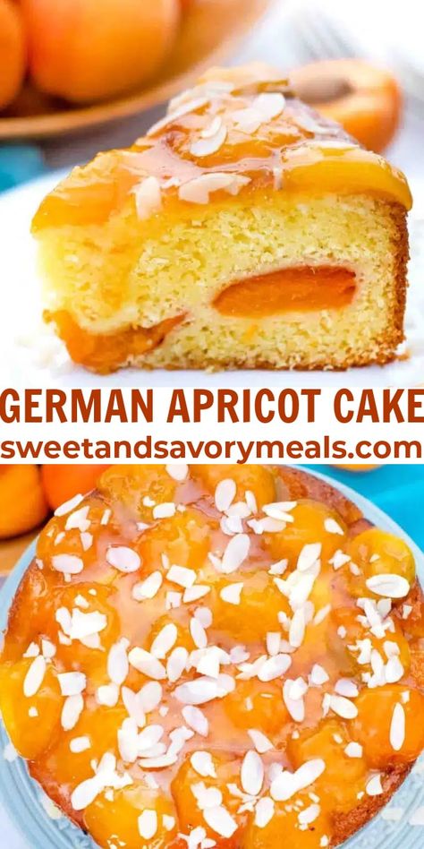 German Apricot Cake, also known as Aprikosenkuchen, has a lightly leavened cake base with a moist and tender texture and a sweet fruit topping. Apricot Cake Recipe, Dessert List, Fruit Topping, Mouthwatering Desserts, Apricot Cake, Apricot Recipes, German Cake, German Baking, Dessert Cakes