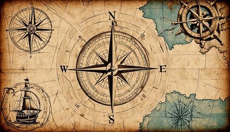 Old sea compass lighthouse and sea knot on abstract map background Old Sea Map, Sea Map, Ib Art, Map Compass, Map Background, Nautical Map, Compass, Lighthouse, Graphic Resources