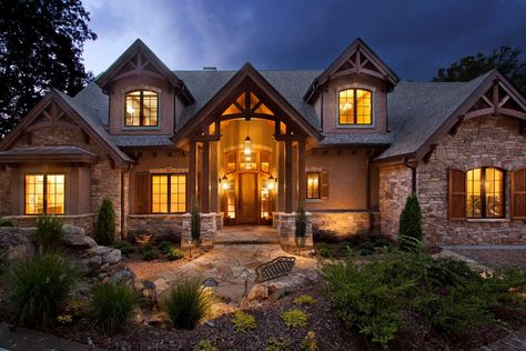 SkyTop Estate - Buchanan Construction Custom Homes + Commercial Luxury Mountain Homes Exterior, Wrought Iron Stair Spindles, Ranch Plans, Timber Trusses, Rustic Home Exterior, Decorative Gable, Yew Tree, Wrought Iron Stairs, Degree Design