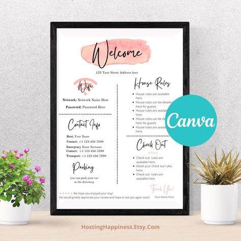 Airbnb Information Sheet, Hotel Rules For Guests, Welcome Note For Guests Airbnb, Airbnb Rules Template, Airbnb House Rules For Guests, Airbnb House Rules Printable, Airbnb Rules For Guests, Air Bnb House Rules, Wifi Signs For Guests