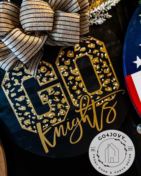 Go Knights! ⚔️ ⚡️🔛 Excited to share my most recent wood sign project! Dippin my toe into college themes, of course gotta start with my Alma-mater! #UCF #ucfknights #GKCO Next round is “CHARGE ON” Show your school spirit with our beautifully crafted wooden door hanger, perfect for supporting our Knights, Go Knights, Charge On! Black and Gold! Show your University of Central Florida pride with this stunning front door hanger! Perfect for any UCF fan, this door hanger features the class... Front Door Hanger, Ucf Knights, University Of Central Florida, College Decor, Wooden Door Hanger, Front Door Porch, Wooden Door Hangers, Gold Colors, Alma Mater