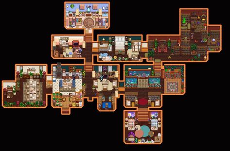 Farms of Stardew Valley Stardew Valley Chest Layout, Stardew Valley Farms, Stardew Valley, Animal Crossing, Pixel Art, Minecraft, Gaming, Zelda, Layout