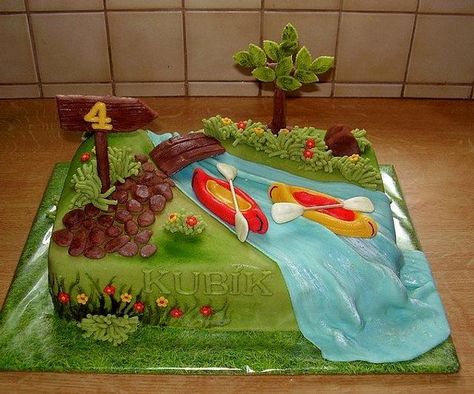 Cake Kayak Cake, Sports Cakes, Hunting Cake, Interesting Cakes, Adventure Party, Vintage Cakes, Sport Cakes, Cupcake Decorations, Hazelnut Cake