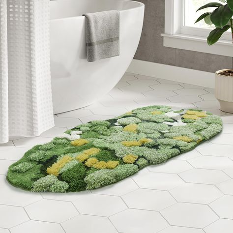 PRICES MAY VARY. Unique Design: The Green Moss Bathroom Rug captures the natural forest beauty, providing a distinct visual experience. Enhanced with an intricate tufting process, the rug gains a 3D effect. Its plush thickness ensures comfortable steps and efficient water absorption. The non-slip backing guarantees stability, preventing floor sliding. Material： Our bath mat is made of ultra-soft microfiber for a plush underfoot feel. Its thick, absorbent surface offers comfort and protects floor Moss Bathroom, Entryway Door Mat, Frog Bathroom, Green Bathroom Rugs, Moss Rug, Entryway Door, Bathroom Decor Themes, Toilet Rug, Tub Mat