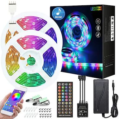 LED Strip Lights Bluetooth 5050 RGB 10M 32.8ft Light Strip Kits 300 LEDs Smart-Phone Controlled for Home Outdoor Room TV Decoration 12V 6A Adapter 2021 - US $44.21 Flexible Led Light, Tv In Kitchen, Led Band, Led Strip Light, Strip Light, Led Light Strips, Voice Control, Home Party, App Control