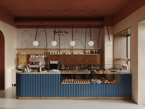 Minimalism Coffee Shop Design, Minimal Bakery Interior, French Style Coffee Shop, Bakery And Cafe Interior, Apartment On Top Of Shop, Patiserie Interior, Minimal Cafe Interior Design, Cafe Counter Interior Design, Bakery Bar Design