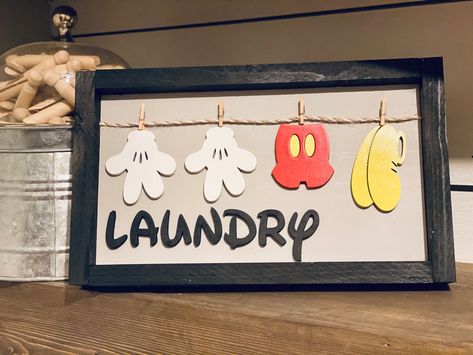 Disney Laundry Room, Disney Hanger, Disney Room Signs, Disney Laumdry Room, In This House Disney Sign, Mickey Decorations, Disney Sign, Disney Diy Crafts, Disney Room Decor