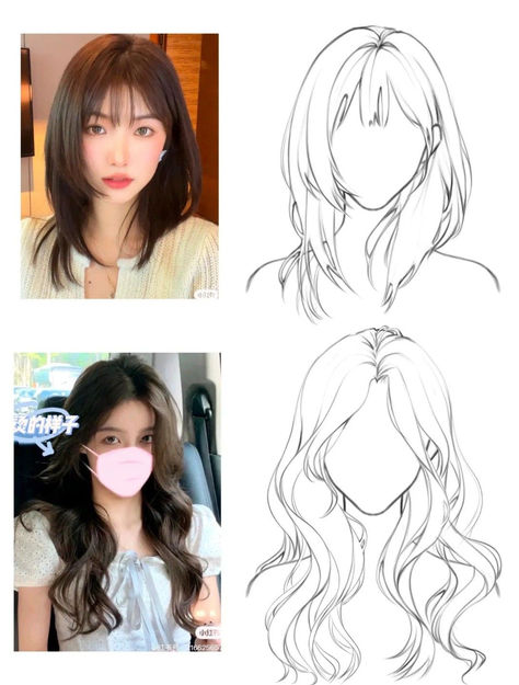 ⊹ ꒰ save | follow ꒱ ⊹ Wavy Hair With Bangs Drawing Reference, Hair Bangs Reference Drawing, Anime Hair Reference Female Long, Types Of Bangs Drawing, Drawing Bangs Hairstyles, Manga Art Tips, Anime Wavy Hair Female, Anime Female Hair Reference, Manhwa Hairstyle Female