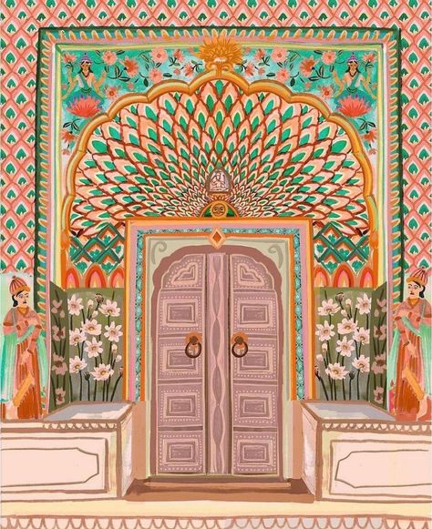 Rhi James on Instagram: “The next india print I want to show you is the lovely lotus gate 😍. - Story time: I never actually saw this gate in real life 🥲 but I…” Indian Gate, India Illustration, Buildings Art, Mughal Art Paintings, Wall Art Travel, Travel Painting, Indian Prints, Creative Block, Indian Art Paintings