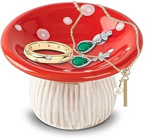 dgudgu Mushroom Ring Holder Jewelry Tray Red Ring Dish Ceramic Trinket Storage Jar Mini Engagement Ring Holder Mushroom Ring Holder, Engagement Ring Holder, Trinket Storage, Engagement Ring Holders, Mushroom Ring, Polymer Clay Flower Jewelry, Mushroom Jewelry, Dish Ceramic, Red Ring