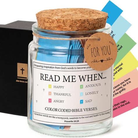 The Ultimate Gift of Faith for Your Loved Ones! 🌟 Imagine the joy on your children's faces as they pull out a handmade Bible verse each day, sparking wonder and conversation about faith. Whether it's for family, friends, or a special gift to yourself, this jar is more than just verses—it's daily inspiration and connection to God's word. ❤️ Perfect for family devotionals, or as a thoughtful gift that keeps giving. 👉 Discover the Bible Verses Jar; https://godisabove.com/products/bible-verses-jar Bible Verse Jar, Read Me When, Prayer Jar, Gratitude Jar, Bible Verse Cards, Christian Gifts For Women, Verses For Cards, Inspirational Bible Quotes, Jar Gifts