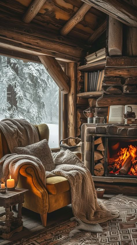 Cozy Winter Haven: A snug log cabin interior with a crackling fireplace offers a warm refuge from the snowy scene outside. #cozy #winter #cabin #fireplace #armchair #aiart #aiphoto #stockcake ⬇️ Download and 📝 Prompt 👉 https://stockcake.com/i/cozy-winter-haven_247253_47972 Winter Lodge Interior, Cozy Winter Cabin Aesthetic, Old Log Cabin Interior, Cabins In The Woods Interior, Winter Cabin Interior, Old Cabin Interior, Winter Cabin Aesthetic, Rustic Cabin Living Room, Cozy Cabin Interior