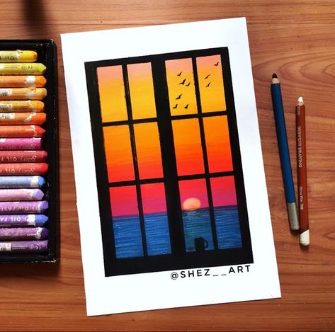 Sunset Drawing Using Color Pencil, Drawings From Oil Pastels, Oil Pastel Drawings Sunsets, Drawing Ideas Sunset Pencil, Oil Pastel Art Step By Step Drawings, Oil Pastel Tutorial Step By Step Easy, Drawing Of Oil Pastels, Drawings With Pastel Colors, Easy Color Pencil Drawings For Beginners