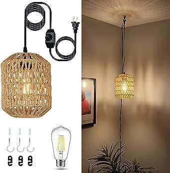 Plug In Hanging Light, Plug In Chandelier, Boho Lighting, Plug In Pendant Light, Boho Style Bedroom, Rattan Shades, Rattan Pendant Light, Lamp Cord, Hanging Ceiling Lights