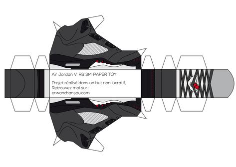 Erwan Chansou — Air Jordan 5 papertoys (2013) This is a project I... Nike Box Paper Craft, Papercraft Jordan, Bff Backgrounds For 2 Spongebob, Papercraft Templates Printables, Crochet Arm Warmers, Felt Toys Diy, Chunky Dunky, Paper Model Car, Box Template Printable