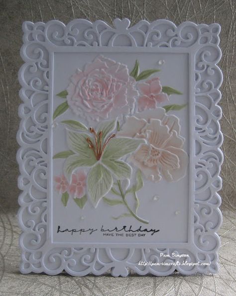 Lisa Horton, Lisa Horton Cards, Embossed Cards Handmade, Create And Craft Tv, Lily Bloom, Heartfelt Creations Cards, Create And Craft, 3d Cards, Crafting Paper