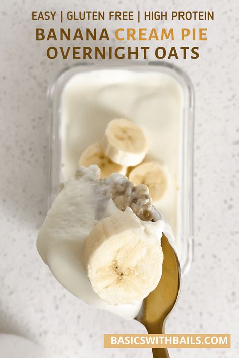 Banana Cream Pie Dessert, Banana Cream Pie Overnight Oats, High Protein Cheesecake, Protein Overnight Oats, Protein Cheesecake, Overnight Oats Recipe Healthy, Overnight Oats Healthy, Banana Cream Pie, High Protein Breakfast