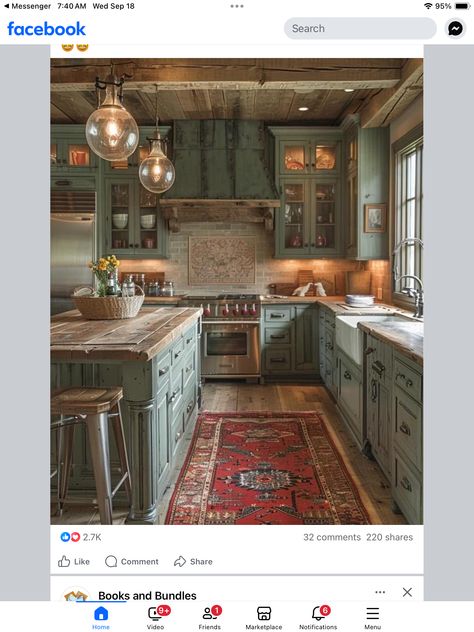 Farmhouse Kitchen Colors, Cottage Kitchen Decor, Green Kitchen Designs, Sage Green Kitchen, French Country Kitchens, Charming Kitchen, Kitchen Colour Schemes, Farmhouse Kitchen Design, Rustic Farmhouse Kitchen