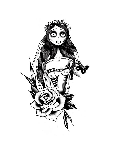 Nightmare Tattoo, Corps Bride, Dark Disney Tattoo, Corpse Bride Tattoo, Jack Skellington Tattoo, Bride Tattoo, Coraline Tattoo, Halloween Tattoos Sleeve, Tim Burton Tattoo