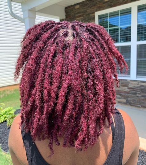 Hairstyles Dyed Hair, Styles Short Locs, Maroon Hair Dye, Hairstyles Faux Locs, Dyed Locs Ideas, Dark Maroon Hair, Hairstyles Dyed, Natural Hair Styles Short, Styles Locs