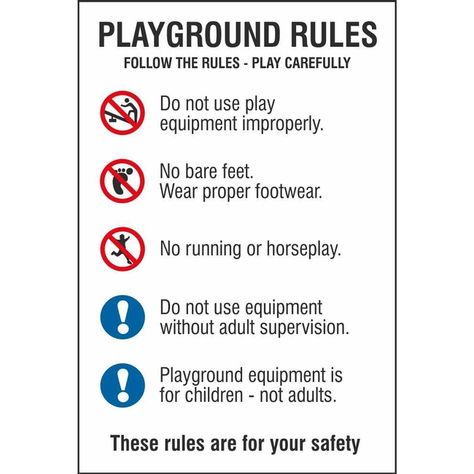 Playground Safety Rules Multi Notice Sign Playground Safety Rules, Playground Rules, Road Safety Signs, Safety Rules For Kids, Public Playground, Playground Safety, Playroom Rules, Adulting Quotes, Diy Playground