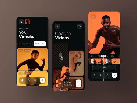 Vimake — Video Editor Mobile App by Ivan Korenchuk on Dribbble Bento Design, Social Media Branding Design, App Interface Design, Typography Branding, Sports App, Fitness App, App Design Inspiration, App Interface, App Ui Design