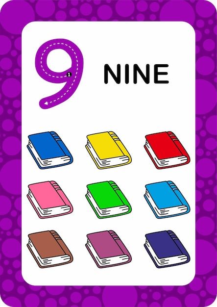 Numbers flashcards number nine education... | Premium Vector #Freepik #vector #math-game #activity-book #math-kids #kindergarten-cartoon Flashcards For Numbers, Number 1-20 Worksheets Free Printable, Numbers 1-10, Number Posters Free, Preschool Number Cards, Numbers For Preschool, Cartoon Numbers, Opposites For Kids, Numbers Preschool Printables