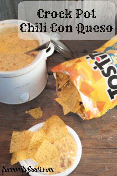 Crock Pot Chili Con Queso Dip - The Farmwife Feeds Sausage Dip Crockpot, Chili Con Queso Recipe, Chili Con Queso Dip, Con Queso Dip, Dip Crockpot, Small Crock Pot, Crock Pot Chili, Sausage Dip, Crock Pot Dips