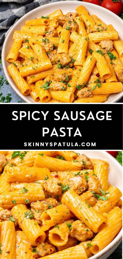 Pasta With Spicy Italian Sausage, Spicy Sausage Spinach Pasta, Hot Italian Sausage Pasta Recipes, Pasta Sausage Recipes Healthy, Low Cal Sausage Recipes, Pasta Spicy Sausage, Recipes With Ground Hot Sausage, Recipes For Hot Sausage, Summer Sausage Pasta Recipes