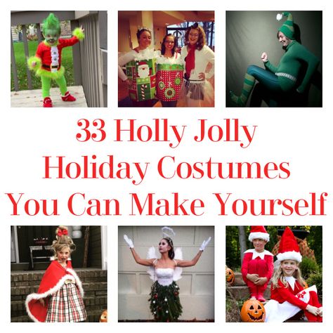 33 Holly Jolly Holiday Costumes You Can Make Yourself Diy Rudolph Costume For Kids, Kids Christmas Character Costumes Diy, Diy Christmas Movie Costumes, Jovie Elf Costume Diy, Easy Christmas Costumes Diy, Holiday Costume Ideas Christmas, Dress Like A Christmas Character, Diy Rudolph Costume, Christmas Character Costumes For Kids