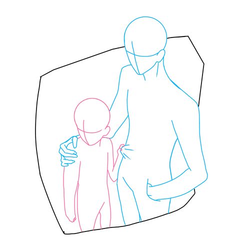 Art Reference Siblings, Anime Base Pose Siblings, Anime Sibling Pose Reference, Found Family Drawing Reference, Siblings Base Pose Reference, Sibling Art Reference Poses, Sibling Pose Drawing, Drawing Reference Poses Siblings, Character Protecting Another Pose