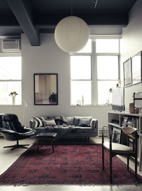 The Brooklyn Home of Swedish Photographer Pia Ulin_5 Afternoon Light, Bed Stuy, Loft House, Interior Modern, Red Rug, A Living Room, Contemporary Area Rugs, Living Room Carpet, Living Room Inspiration