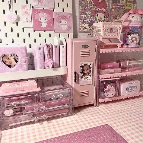 Small Safe, Desk Bedroom, Study Desk Decor, Aesthetic Desk, Storage Locker, Pink Desk, Mini Iron, Pink Room Decor, Desk Inspiration