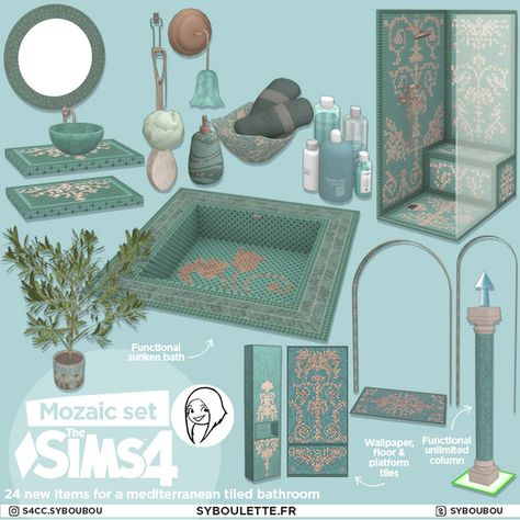 [DOWNLOAD] Mozaic set | Patreon Sims 4 Astethic, Sim4 Furniture, The Sims 4 Pack, Sunken Bath, Sims Furniture, Muebles Sims 4 Cc, Sims Packs, Sims 4 Bedroom, Free Sims 4