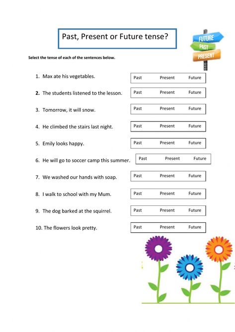 Past, Present and future tense online worksheet for 5. You can do the exercises online or download the worksheet as pdf. Future Tense Worksheet, Past Present And Future Tense, Simple Past Tense Worksheet, Simple Present Tense Worksheets, Grammar Exercise, Tense Worksheet, Past Tense Worksheet, Simple Present Tense, Simple Past Tense