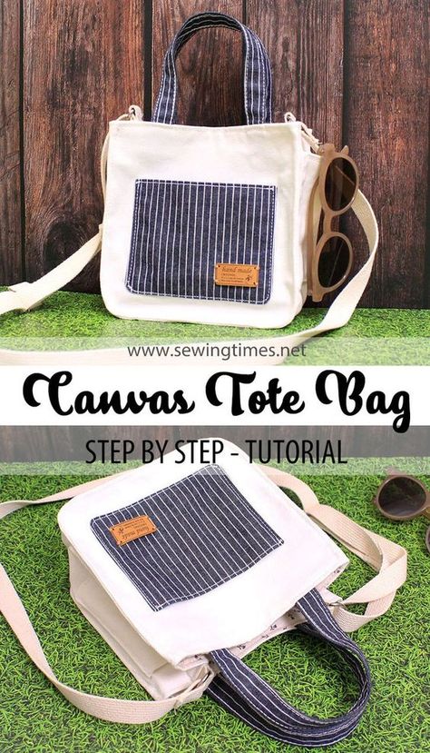 Diy Canvas Tote Bag, Tote Bag Diy Pattern, Handmade Fabric Purses, Diy Tote Bag Design, Canvas Bag Diy, Canvas Sling Bag, Tote Bag Pattern Free, Utility Tote Bag, Canvas Bag Design