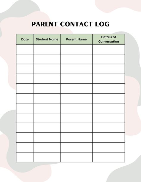 Green and Pink Teacher Parent Contact Log - Templates by Canva Parent Contact Log, Parent Communication Log, Communication Log, Parent Contact, Parent Communication, Green And Pink, 4th Grade, Cricut Ideas, Classroom Management