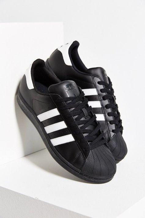 Adidas Black Superstar Sneaker Adidas Superstar Black, Black Adidas Shoes, Black Superstar, High Heels Classy, Dr Shoes, Chic Sneakers, Adidas Shoes Women, Adidas Originals Superstar, Trending Sneakers