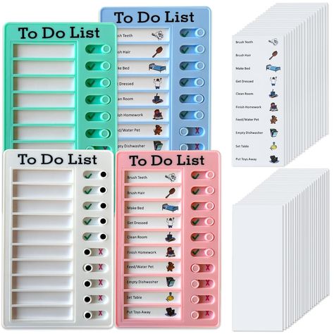 PRICES MAY VARY. 【Chore Chart for Kids Multiple Kids】4 different colors of kids chore chart, which are white, pink, blue and green, and also comes with 20 blank cards and 20 colorful cards, and the size of each chore chart is 7.9x4.7 Inch /20*12cm. 【Quality Material】The chores chart for kids is made of high quality plastic material, not easy to break or fade, can be used for a long time. The quantity is sufficient to meet the different needs of family members. 【My Chores Slider Chart】With the sl Marble Chore Jar Reward System, Kids Chore Chart Ideas, Chore Chart By Age, Bedtime Routine Chart, Morning Routine Chart, Chore System, Chores Chart, Small House Organization, Summer List