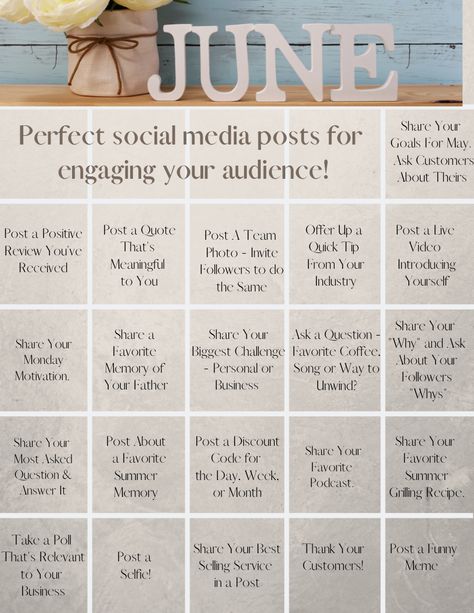 Say hello to your June social media prompts calendar! Content Journal, Social Media Prompts, Social Tips, Small Business Web Design, Social Media Post Ideas, Local Business Marketing, Social Media Challenges, Wellness Coaching, Social Media Content Calendar