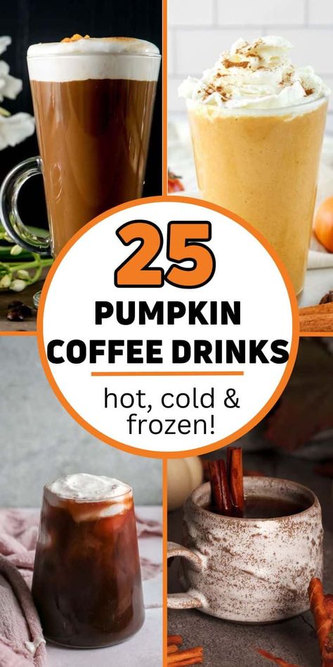 If you love Fall coffee drinks with pumpkin, you will love this selection of homemade pumpkin coffee drinks. From simple hot pumpkin coffee recipes to pumpkin cream cold brew and iced coffee with pumpkin,you'll find so many delicious pumpkin coffee ideas in this recipe collection. Pumpkin Coffee Drinks, Homemade Pumpkin Coffee, Pumpkin Coffee Recipe, Pumpkin Latte Recipe, Flavored Coffee Recipes, Espresso Drink Recipes, Healthy Coffee Drinks, Fall Coffee Drinks, Iced Pumpkin Spice Latte