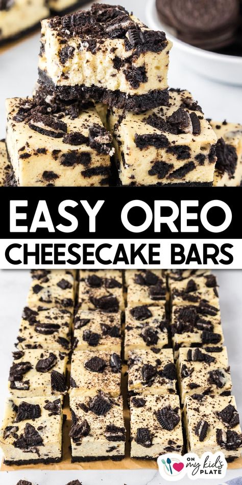 Oreo Cheesecake Bars Easy Oreo Cheesecake, Traditional Cheesecake, Oreo Cheesecake Bars, Oreo Cheesecake Bites, Caramel Apple Cheesecake Bars, Kids Plate, No Bake Pumpkin Cheesecake, Oreo Flavors, Bake Sale Recipes